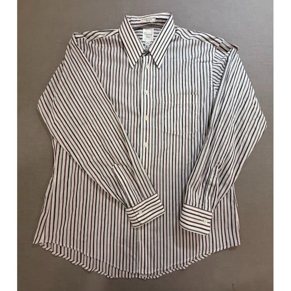 Christian Dior Shirt Adult XL 34/35‎ White Striped Button Up Long Sleeve Casual.